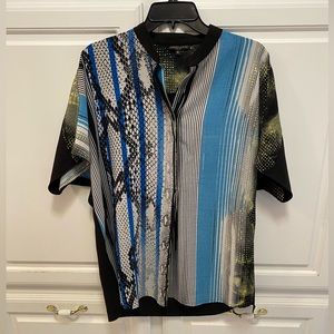 Alberto Makali Multi-Colored Stripe Short Sleeve Hidden Button Up Women Size M